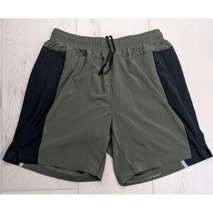 Fourlaps 4 Bolt Shorts‎ Mens M Athletic Stretch Lined Drawstring Green Black Gym
